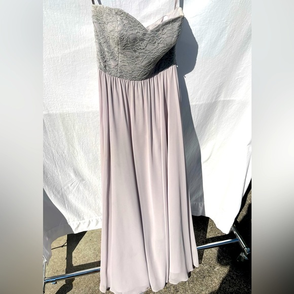 MoriLee bridesmaid/prom full length dress, lace bodice, strapless, chiffon skirt - Picture 1 of 9